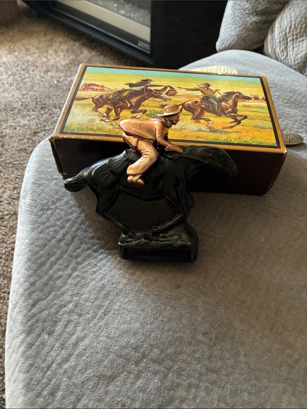 Avon Black and Gold Jockey on Horse Figurine